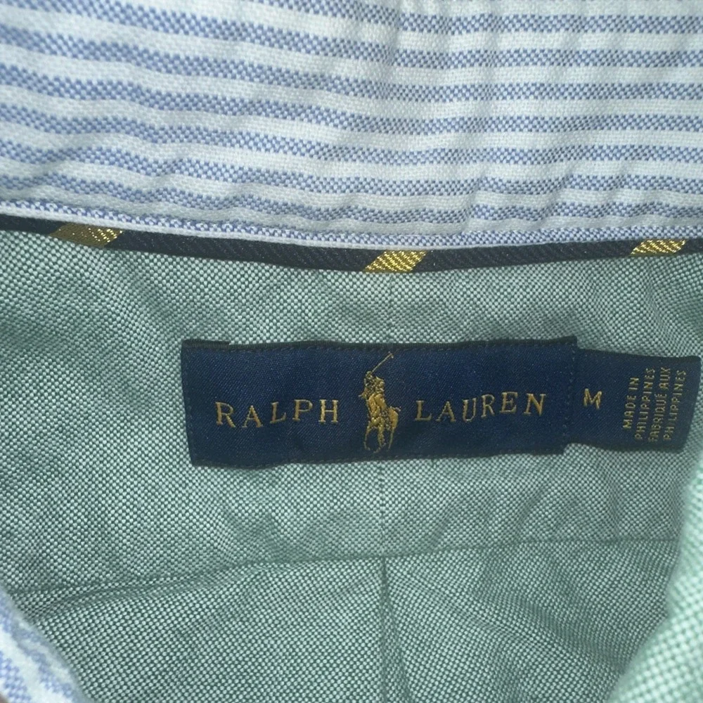 Ralph Lauren Shirt Mens M Classic Green Oxford OCBD Flesh Pony Long Sleeve